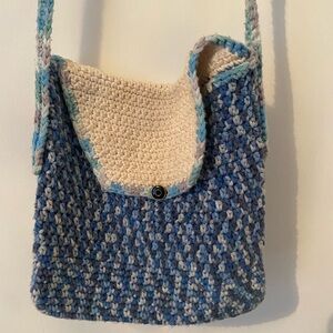Stylish Blue and Cream hand crocheted Shoulder Bag Brazil